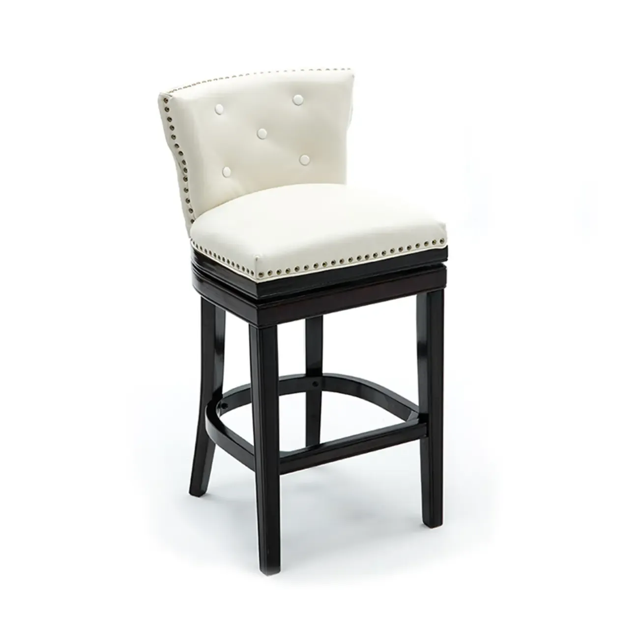 Solid Wood Genuine Leather Swivel Bar Stool Image - 6