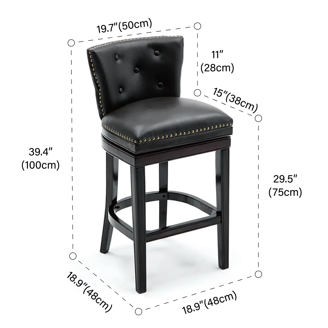 Solid Wood Genuine Leather Swivel Bar Stool #size | homeyfad