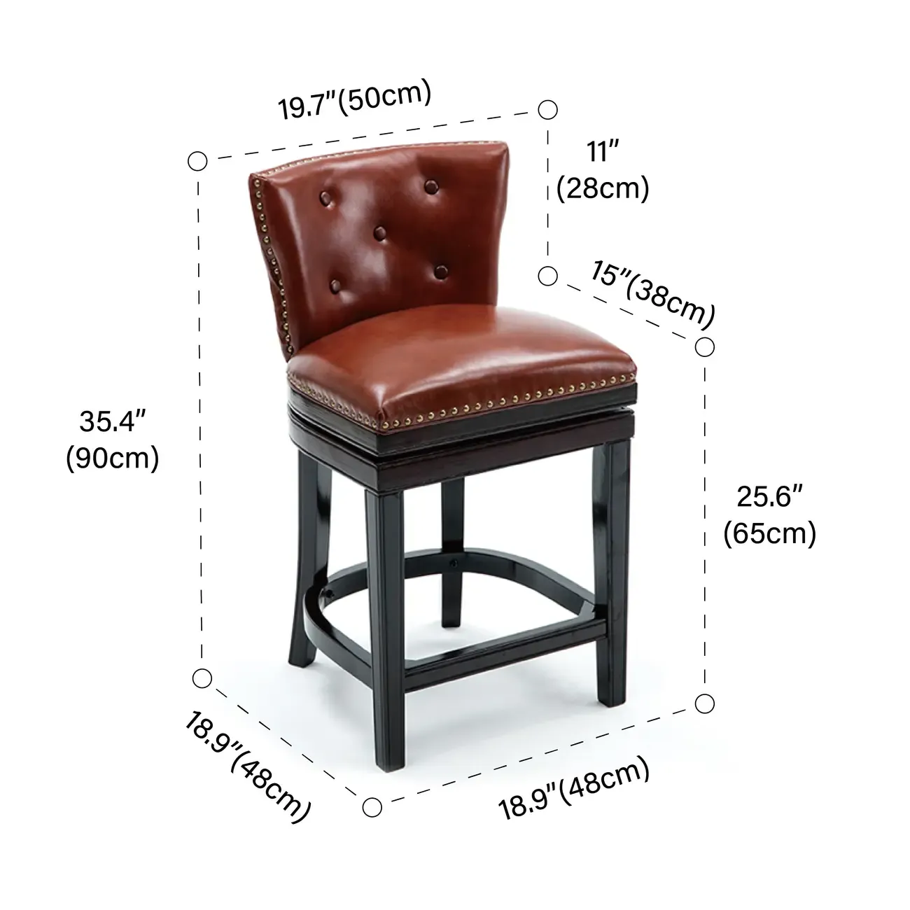 Solid Wood Genuine Leather Swivel Bar Stool Image - 5