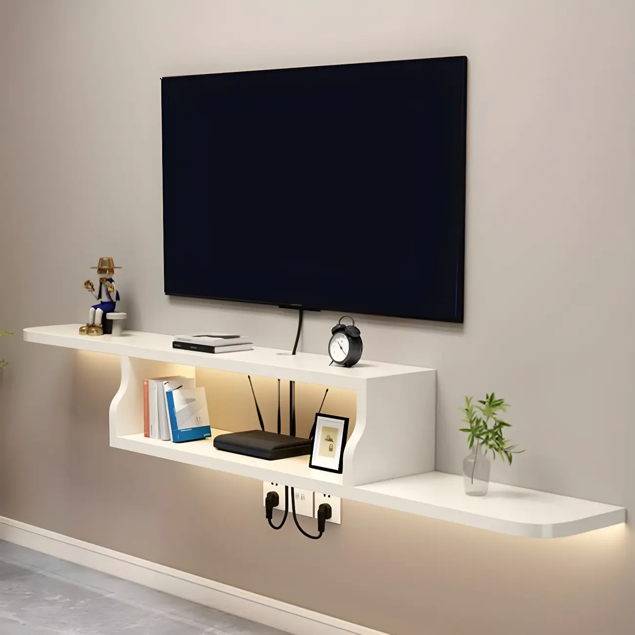 Modern Wooden Floating TV Stand with Open Shelves for Home Image - 1 | homeyfad