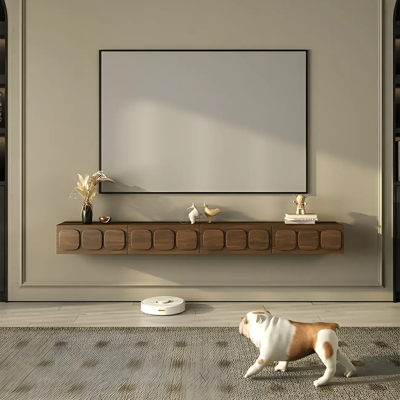 Industrial Wooden Mueble Flotante Para TV Stand with Storage Image - 4