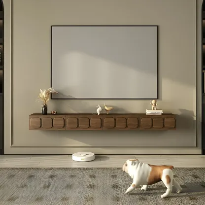 Industrial Wooden Mueble Flotante Para TV Stand with Storage Image - 4
