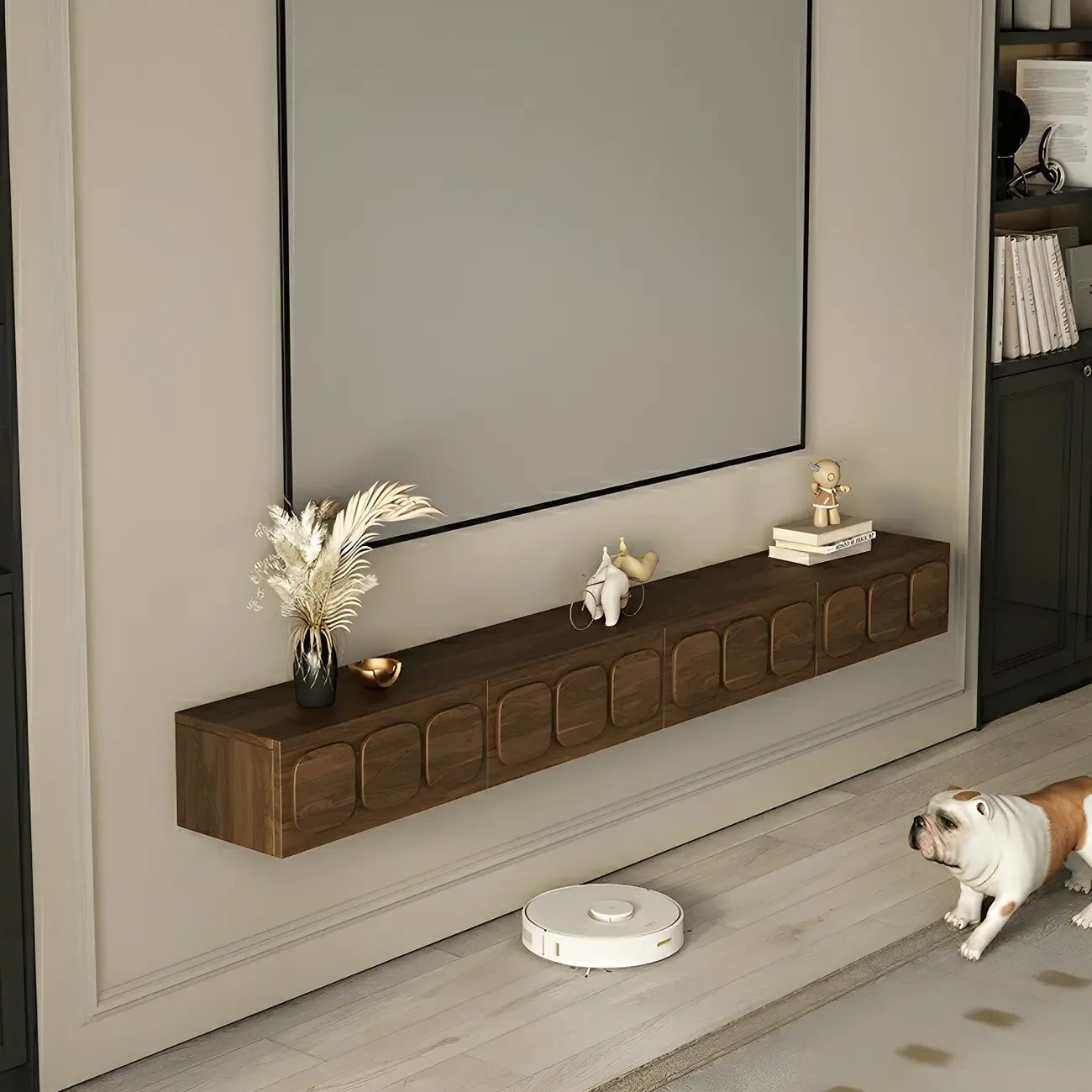 Industrial Wooden Mueble Flotante Para TV Stand with Storage Image - 1