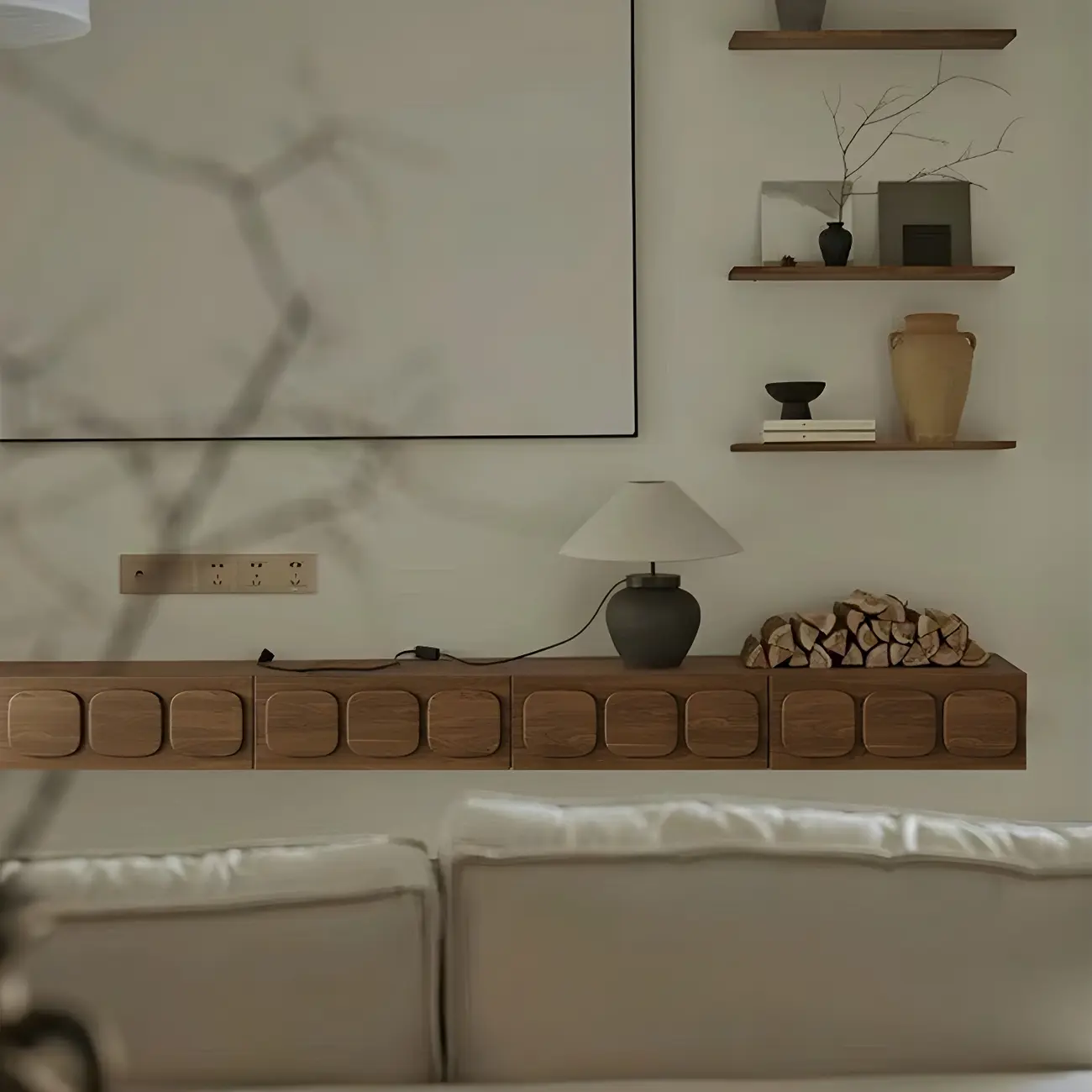 Industrial Wooden Mueble Flotante Para TV Stand with Storage Image - 7 | homeyfad