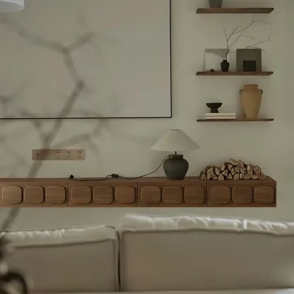 Industrial Wooden Mueble Flotante Para TV Stand with Storage Image - 7