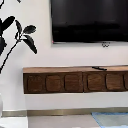 Industrial Wooden Mueble Flotante Para TV Stand with Storage Image - 8