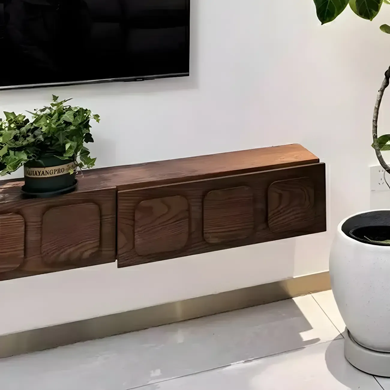Industrial Wooden Mueble Flotante Para TV Stand with Storage Image - 9