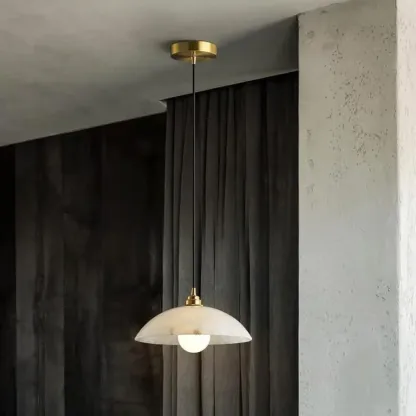 Modern Gold Stone Dome Pendant Light for Kitchen Island Image - 3