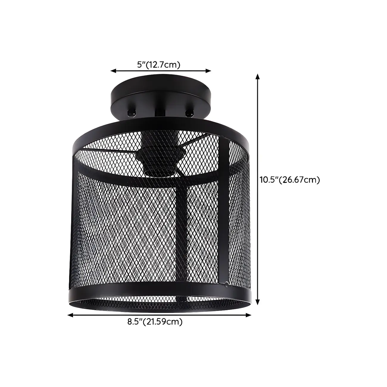 Industrial Black Cylinder Iron Shade Semi Flush Ceiling Light #size