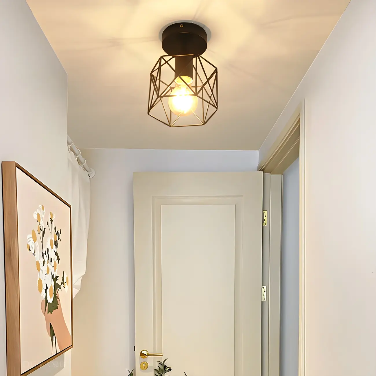 Industrial Black LED Semi Flush Ceiling Light for Hallway | homeyfad