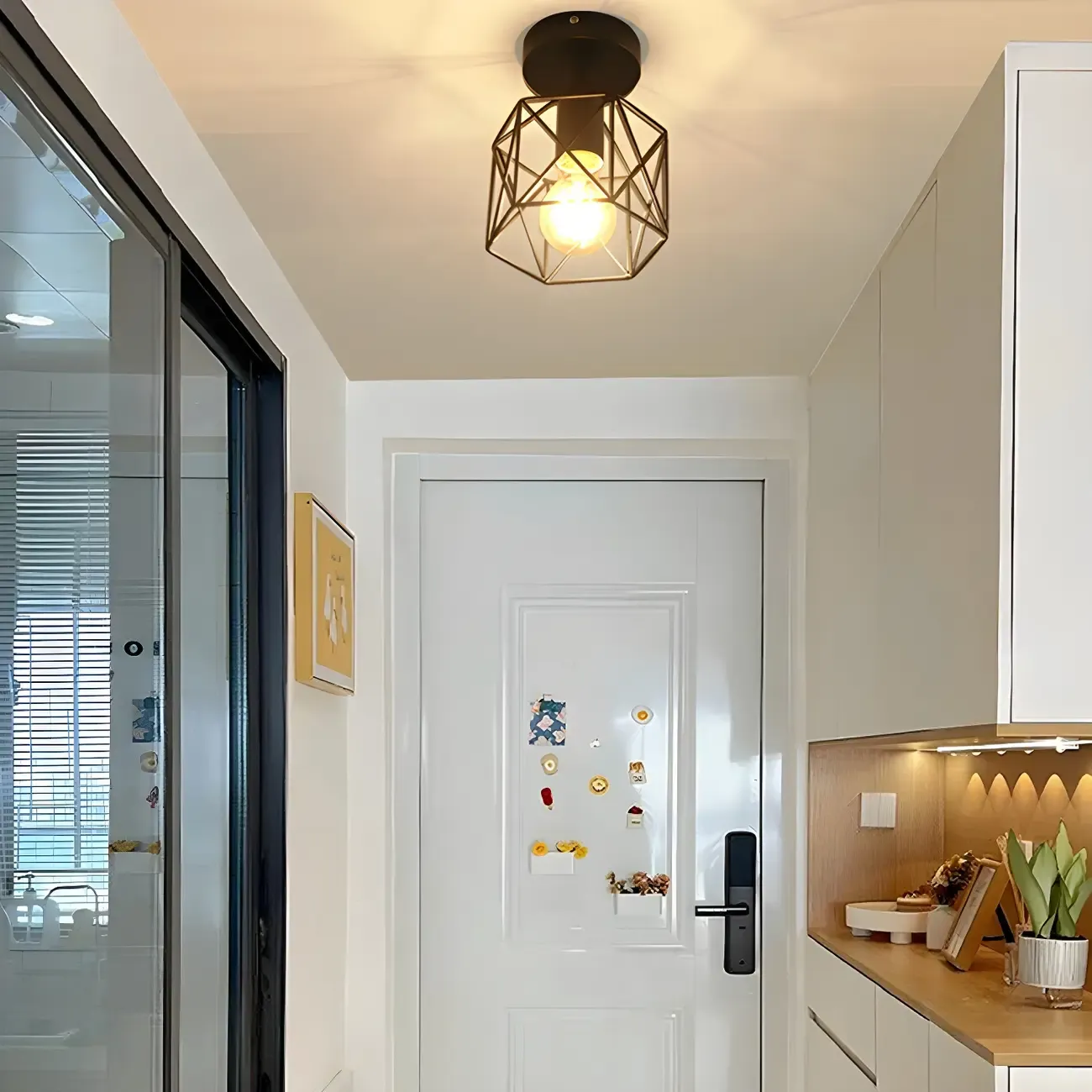 Industrial Black LED Semi Flush Ceiling Light for Hallway