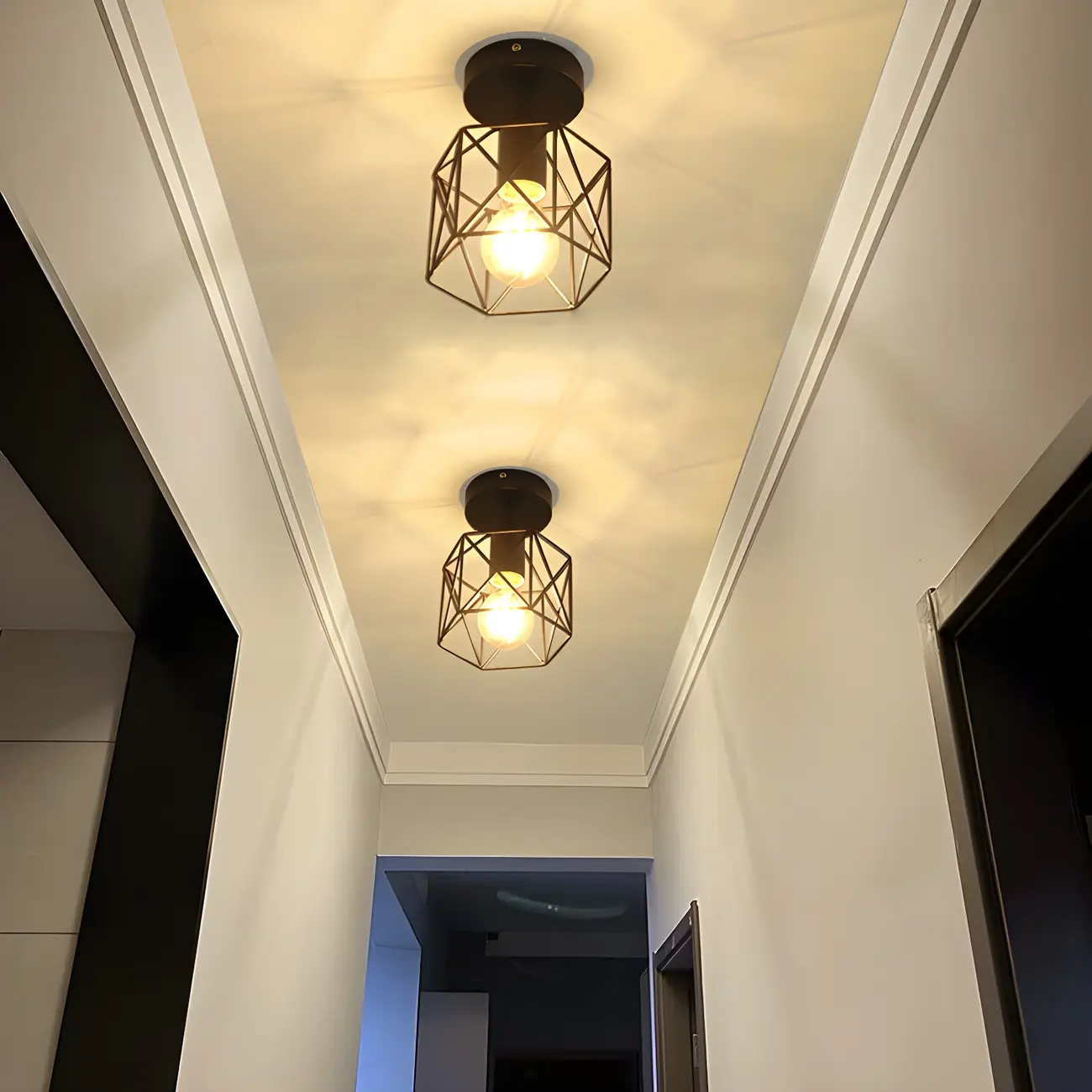 Industrial Black LED Semi Flush Ceiling Light for Hallway | homeyfad