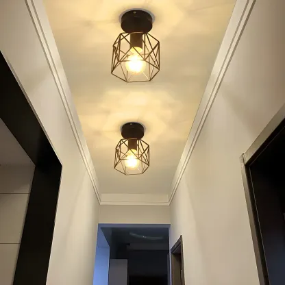 Industrial Black LED Semi Flush Ceiling Light for Hallway