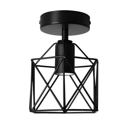 Industrial Black LED Semi Flush Ceiling Light for Hallway