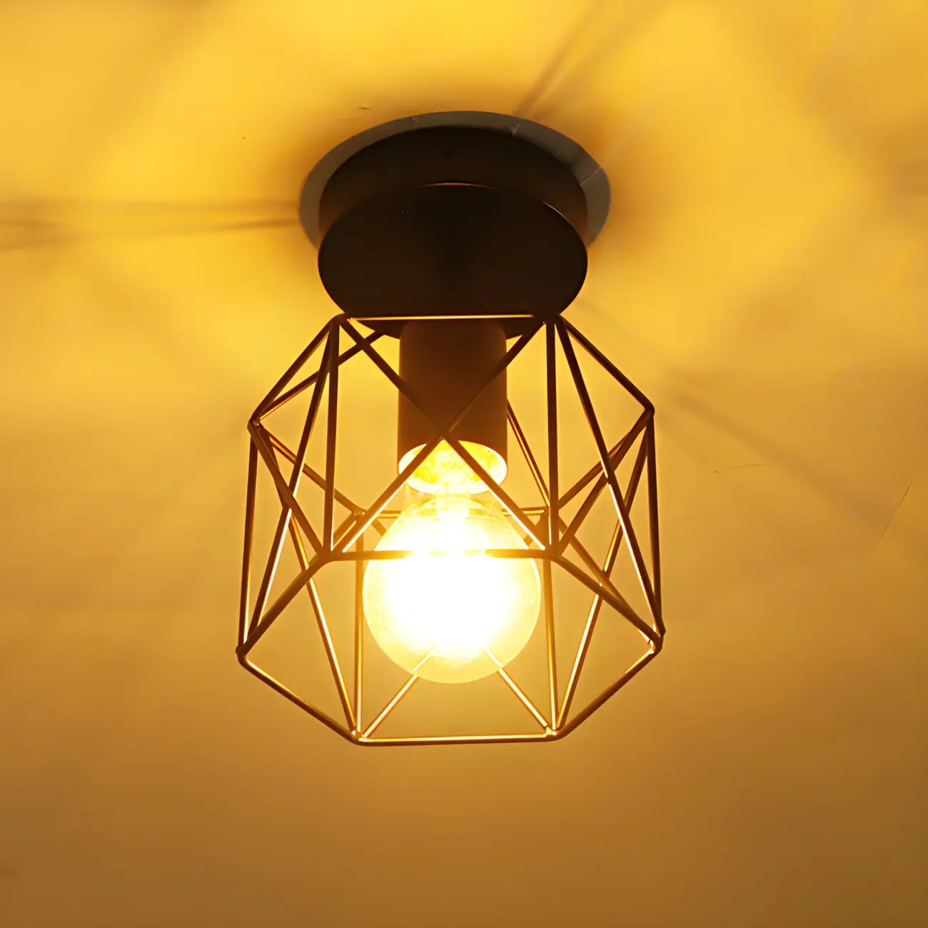 Industrial Black LED Semi Flush Ceiling Light for Hallway | homeyfad