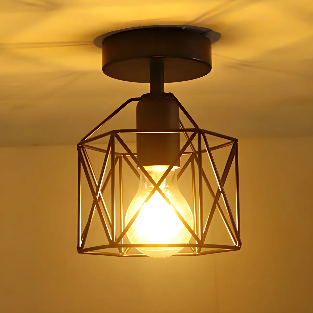 Industrial Black LED Semi Flush Ceiling Light for Hallway | homeyfad