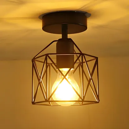 Industrial Black LED Semi Flush Ceiling Light for Hallway