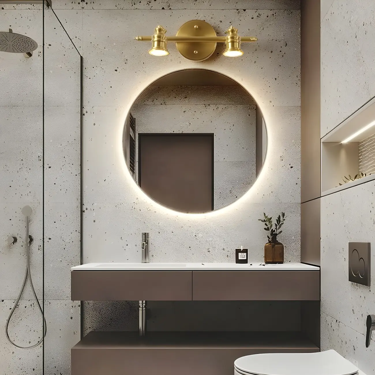 Elegant Metal Gold Vanity Light with Copper Shade for Bathroom Image - 3 | homeyfad