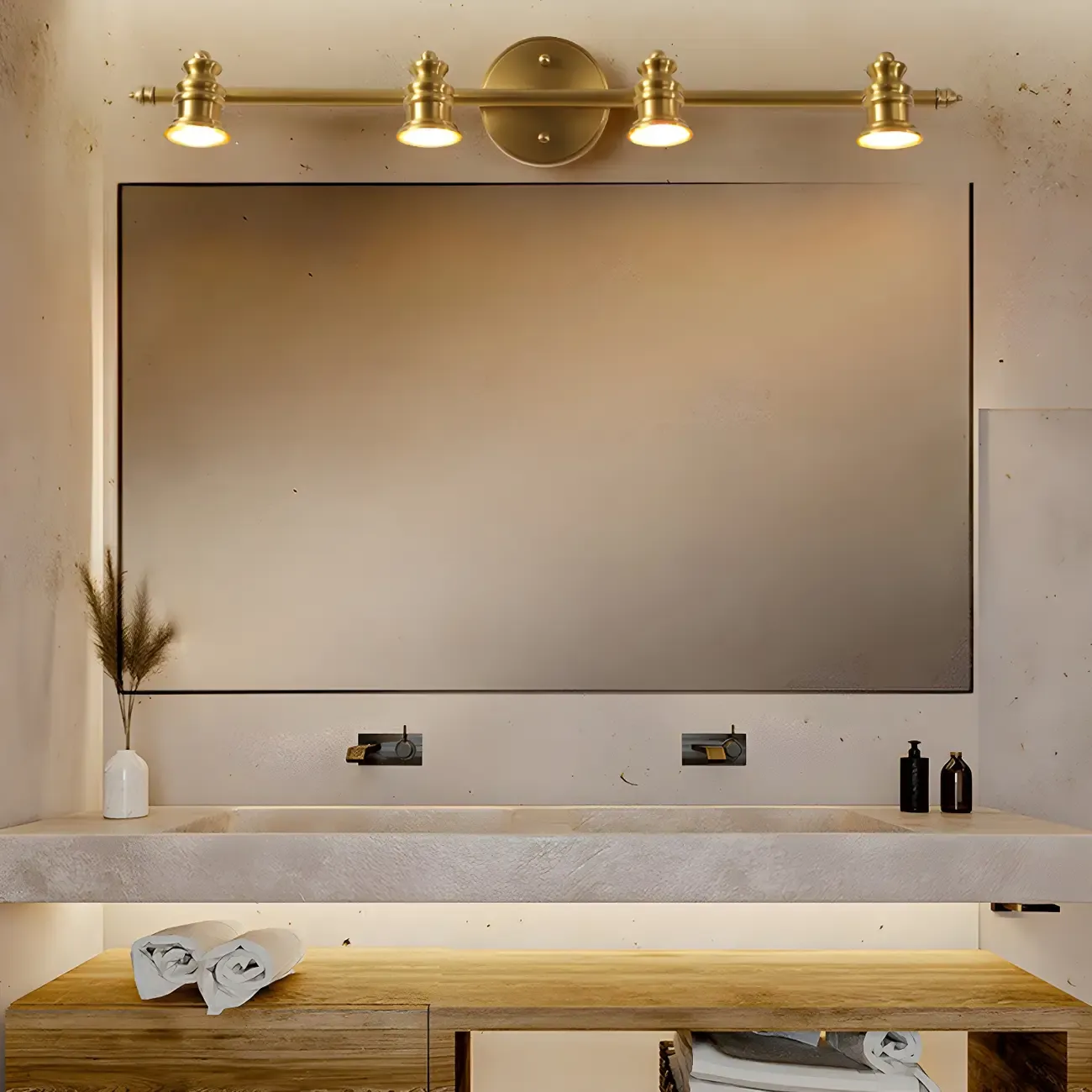 Elegant Metal Gold Vanity Light with Copper Shade for Bathroom Image - 4