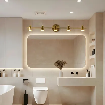Elegant Metal Gold Vanity Light with Copper Shade for Bathroom Image - 2
