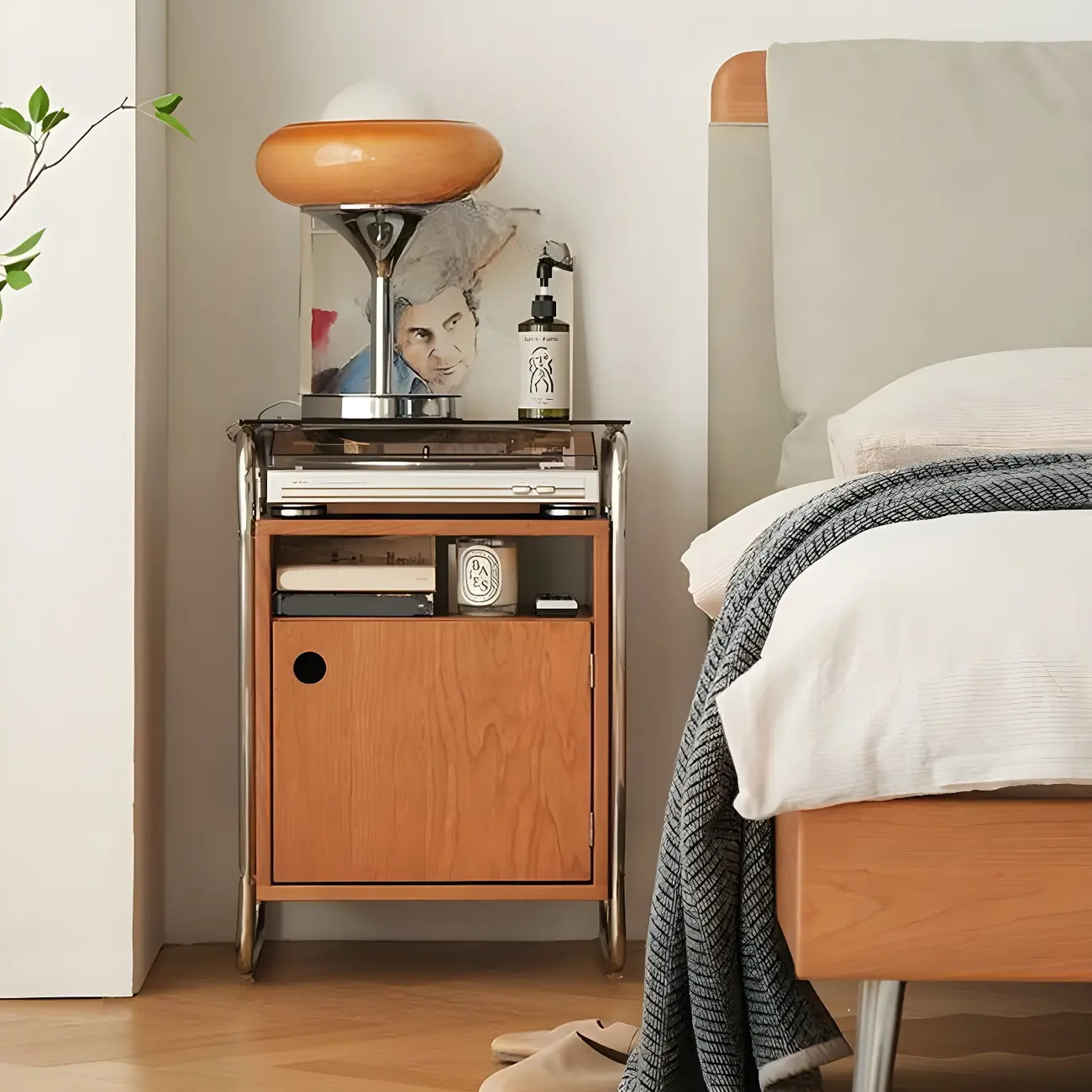 Natural Finish Narrow Glass-Top Light Wood Nightstand Image - 4 | homeyfad