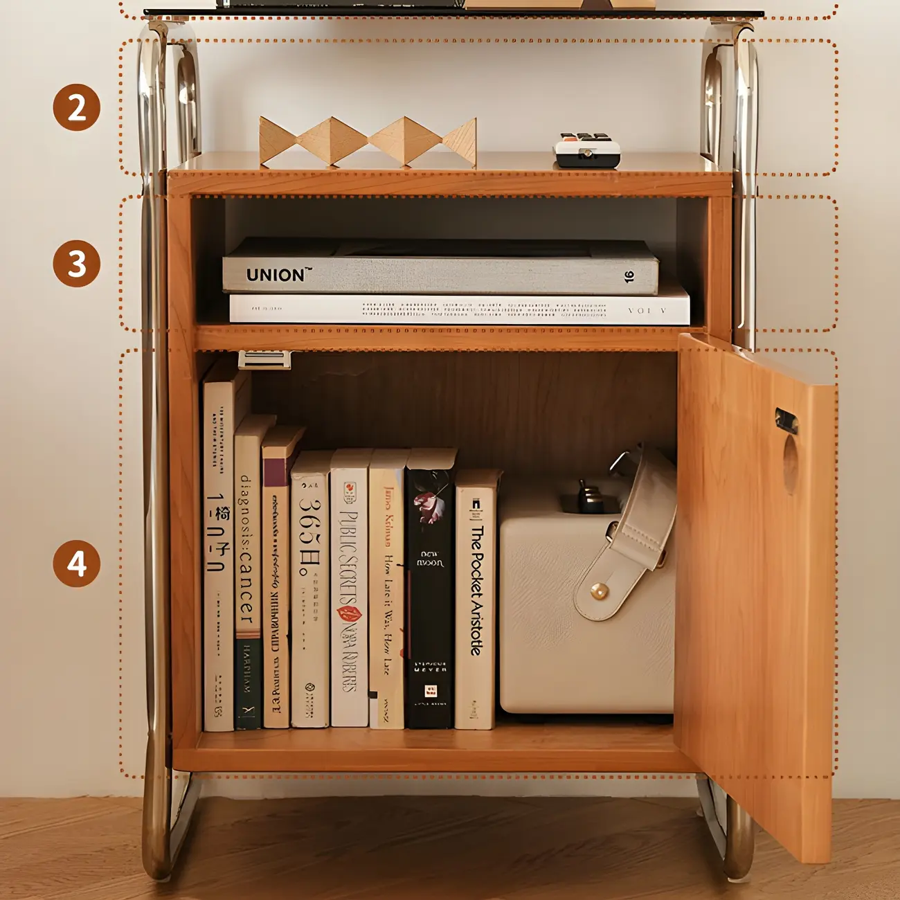 Natural Finish Narrow Glass-Top Light Wood Nightstand Image - 9 | homeyfad