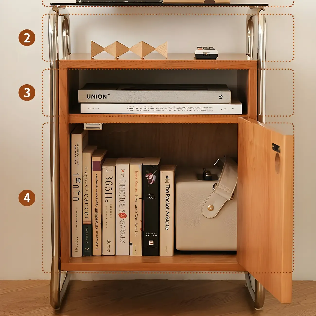 Natural Finish Narrow Glass-Top Light Wood Nightstand Image - 9