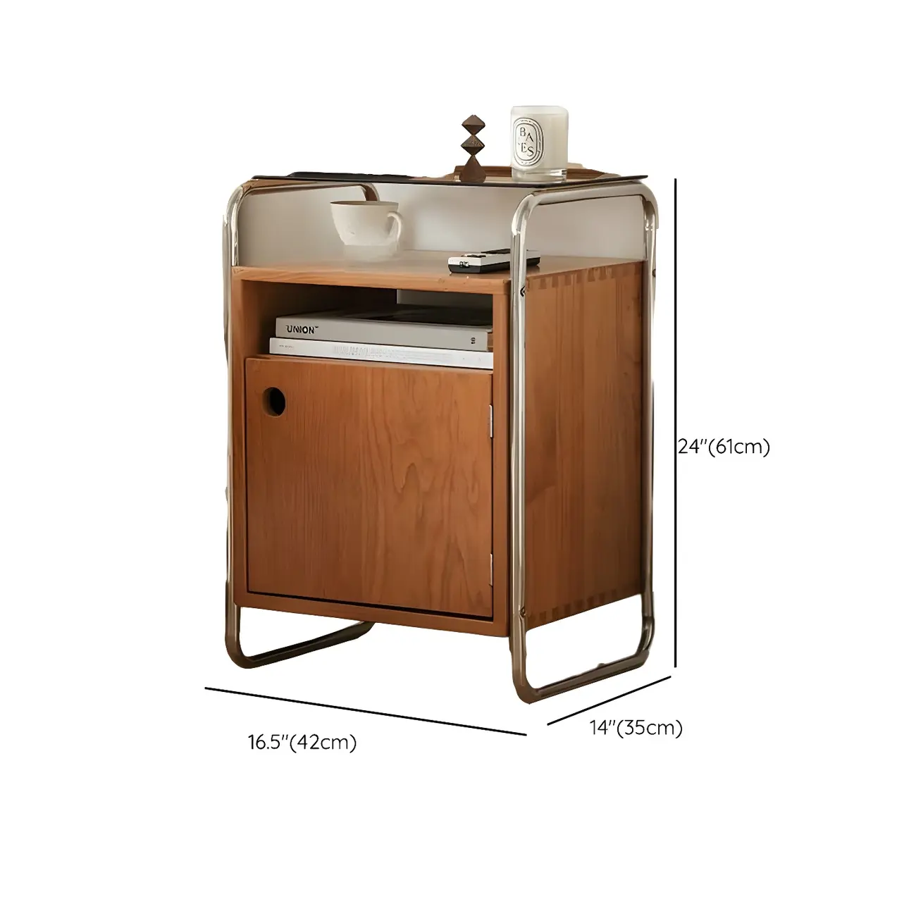 Natural Finish Narrow Glass-Top Light Wood Nightstand #size | homeyfad