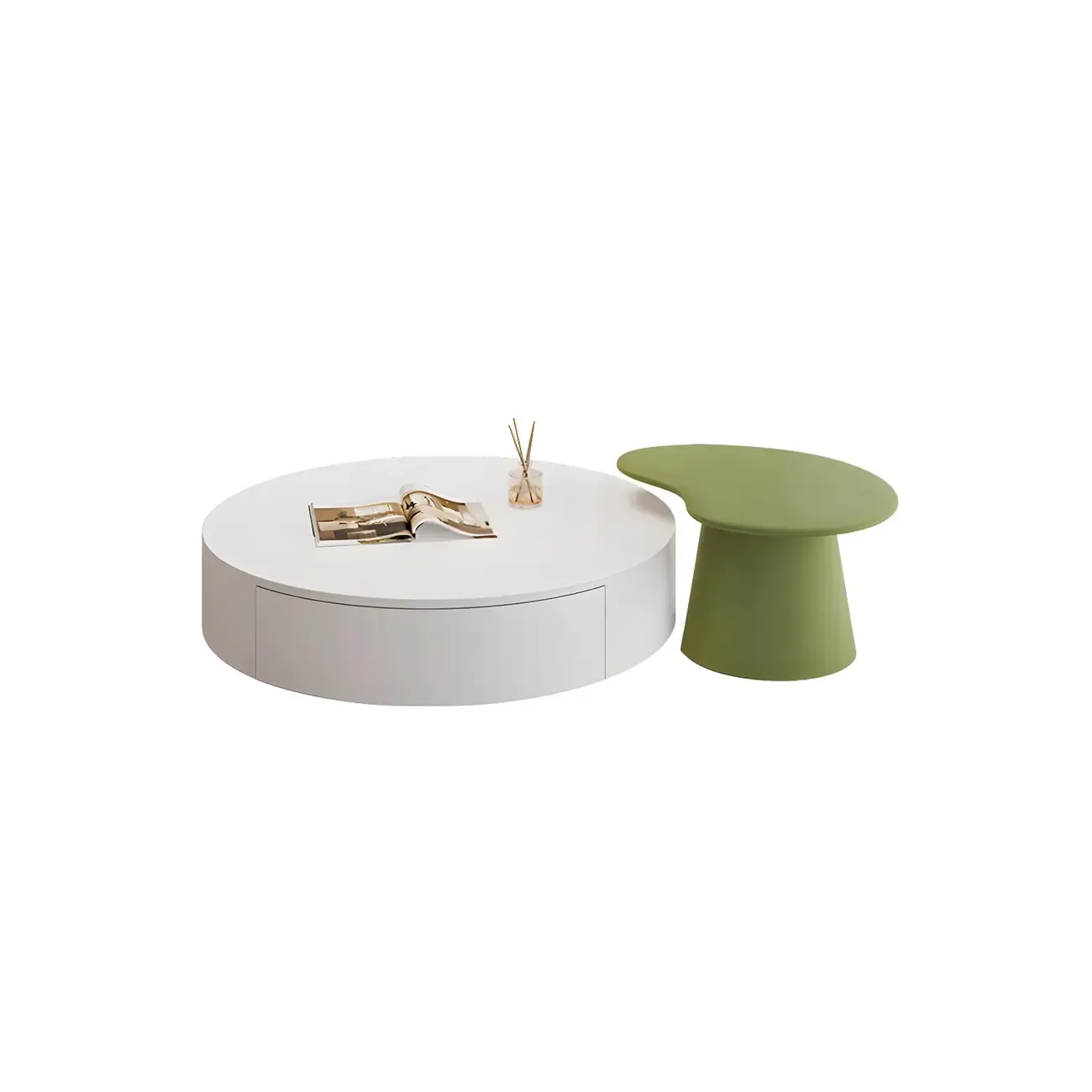 Modern White Round Wooden Coffee Table with Storage Image - 9