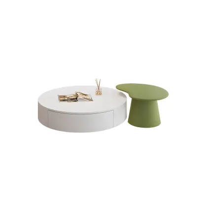 Modern White Round Wooden Coffee Table with Storage Image - 9