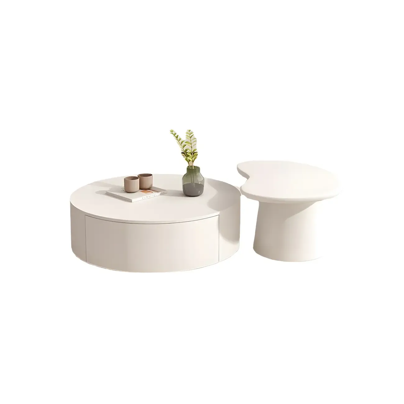 Modern White Round Wooden Coffee Table with Storage Image - 10