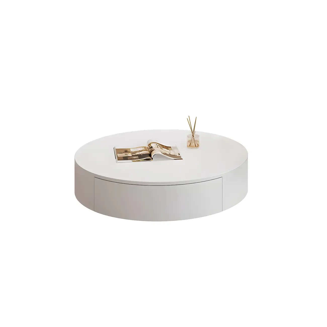 Modern White Round Wooden Coffee Table with Storage Image - 11