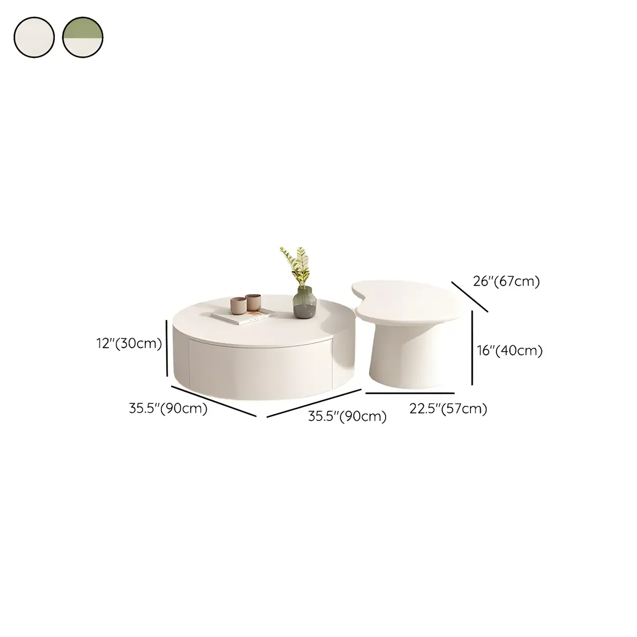 Modern White Round Wooden Coffee Table with Storage Image - 15