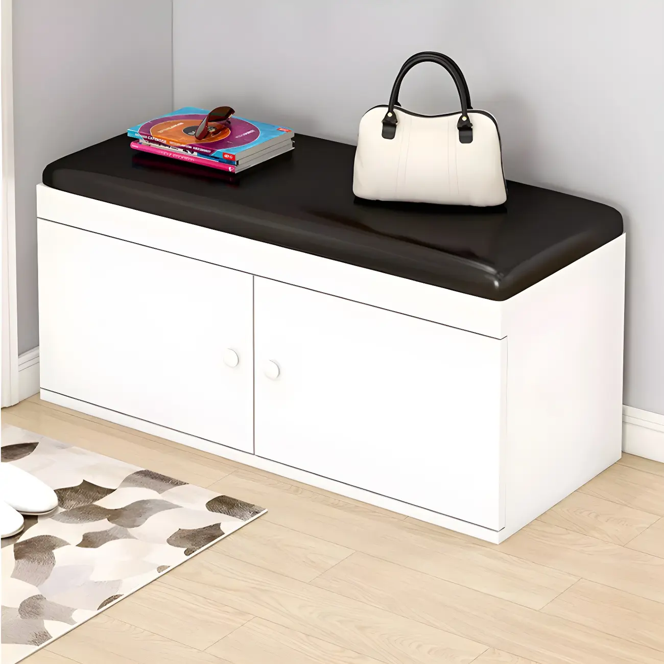 Entryway White Shoe Storage Bench with Cushion Image - 2 | homeyfad