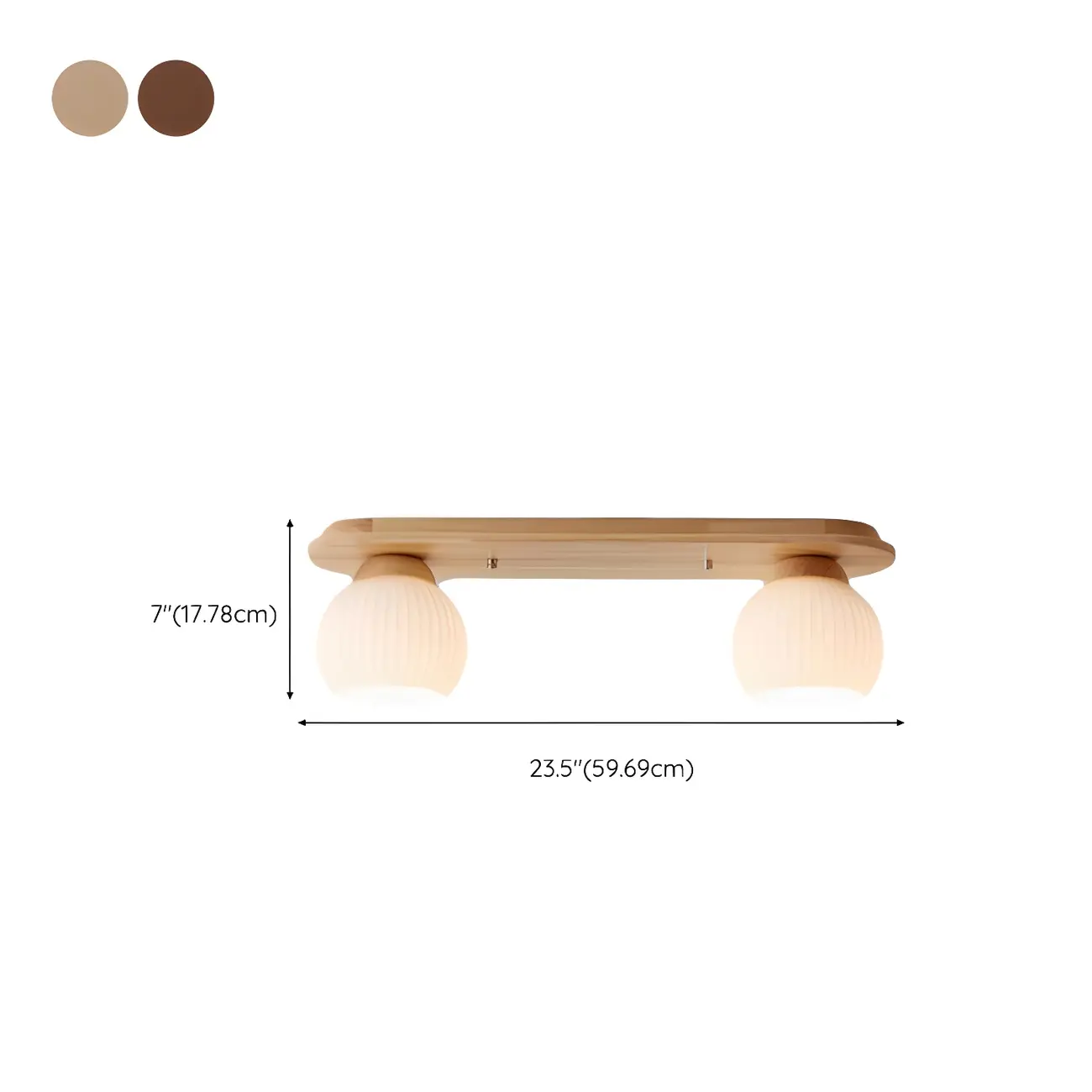 White Globe Glass Natural Wood Flush Mount Ceiling Light #size