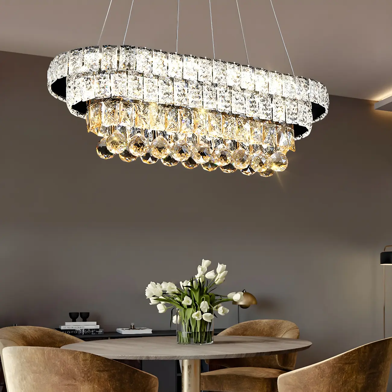 Elegant Gold/Silver Crystal Kitchen Island Pendant Light Image - 3 | homeyfad