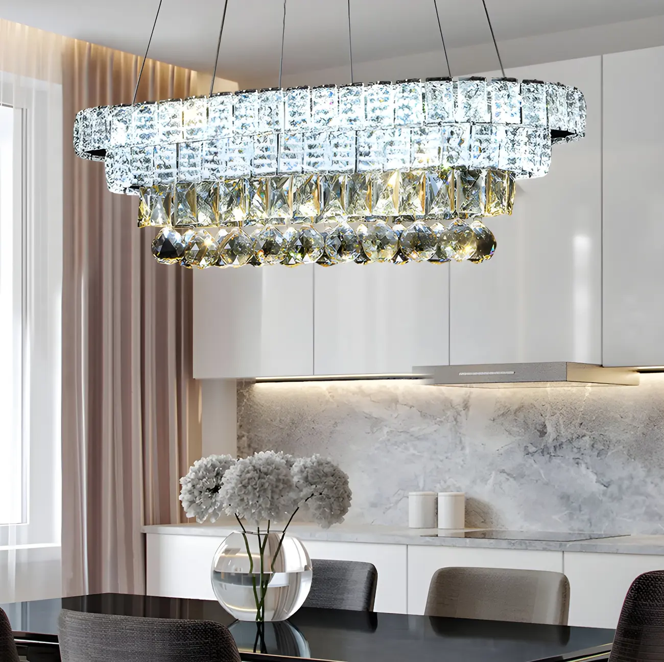 Elegant Gold/Silver Crystal Kitchen Island Pendant Light Image - 2 | homeyfad