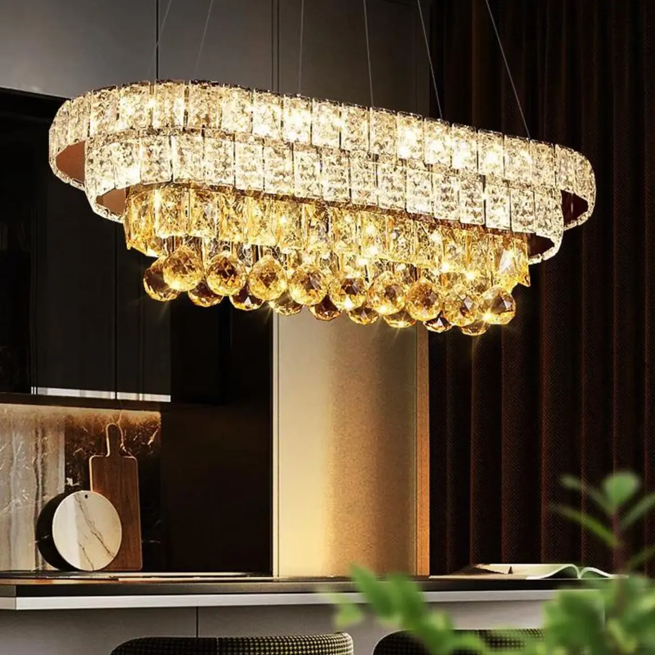 Elegant Gold/Silver Crystal Kitchen Island Pendant Light Image - 1