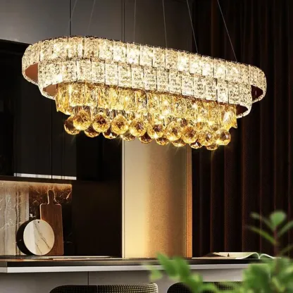 Elegant Gold/Silver Crystal Kitchen Island Pendant Light Image - 1