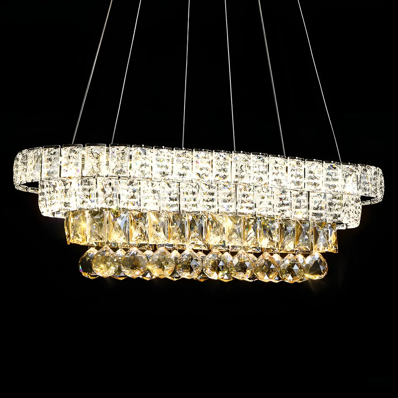 Elegant Gold/Silver Crystal Kitchen Island Pendant Light Image - 7