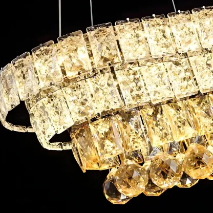 Elegant Gold/Silver Crystal Kitchen Island Pendant Light Image - 11