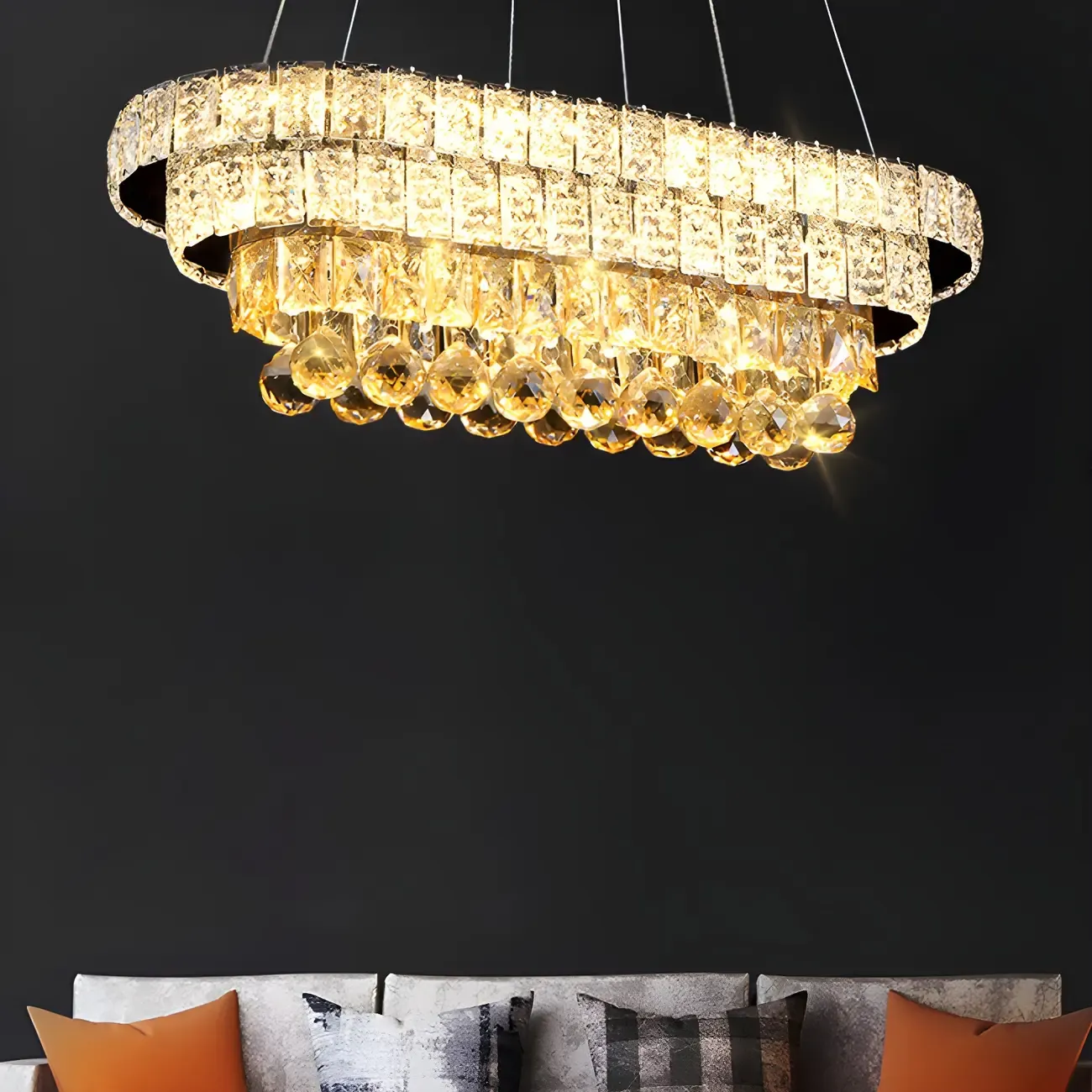 Elegant Gold/Silver Crystal Kitchen Island Pendant Light Image - 14