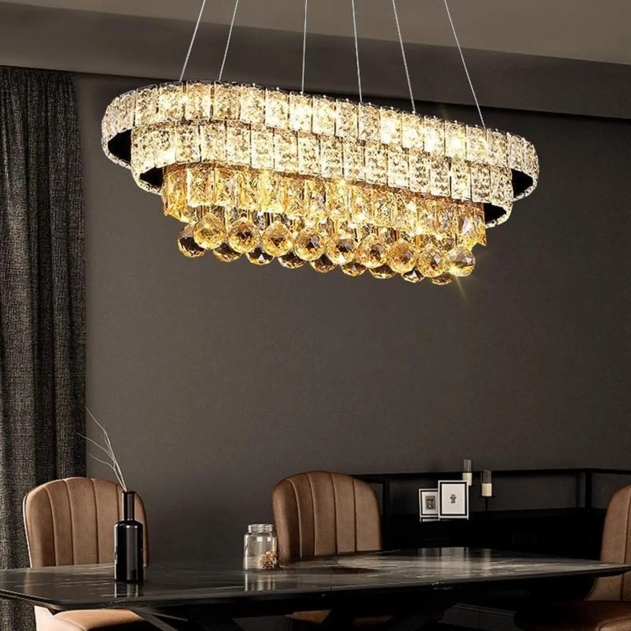 Elegant Gold/Silver Crystal Kitchen Island Pendant Light Image - 15 | homeyfad