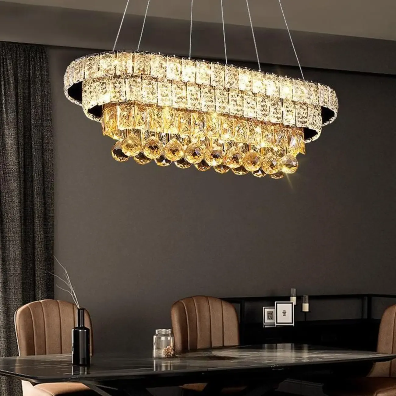 Elegant Gold/Silver Crystal Kitchen Island Pendant Light Image - 15