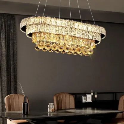 Elegant Gold/Silver Crystal Kitchen Island Pendant Light Image - 15