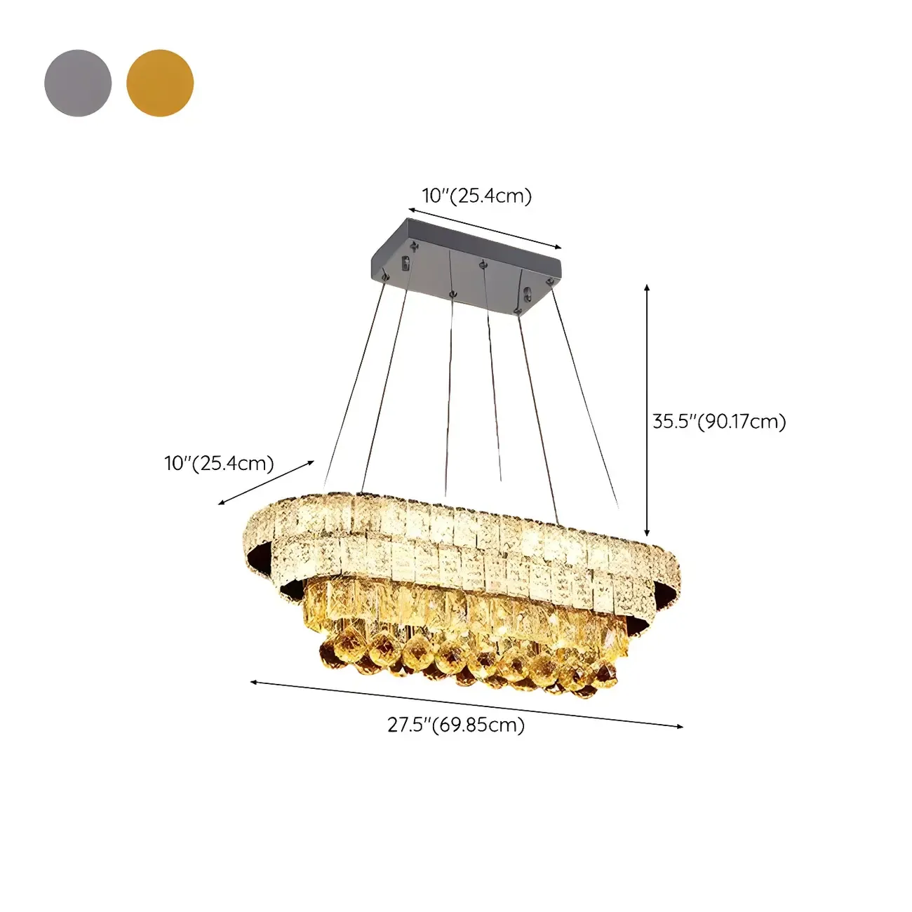 Elegant Gold/Silver Crystal Kitchen Island Pendant Light #size