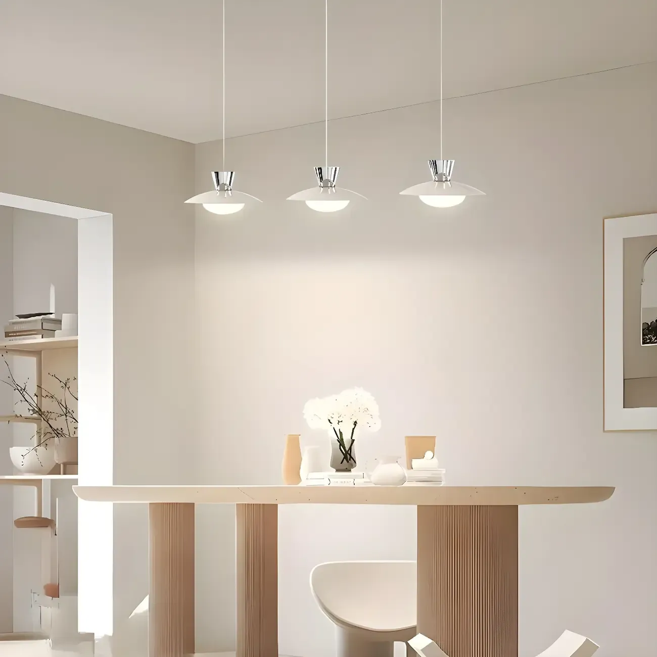 Modern Silver Metal Geometric Island Light for Kitchens Image - 2