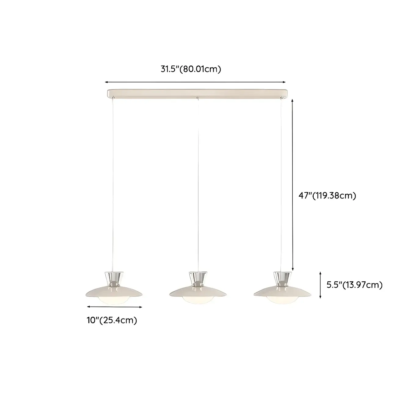 Modern Silver Metal Geometric Island Light for Kitchens #size