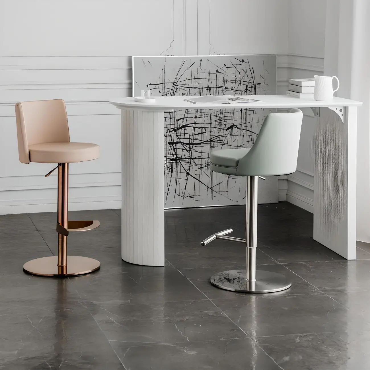 Modern White Free Form Wood Double Pedestal Bar Tables Image - 2 | homeyfad