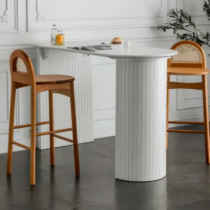 Modern White Free Form Wood Double Pedestal Bar Tables Image - 3